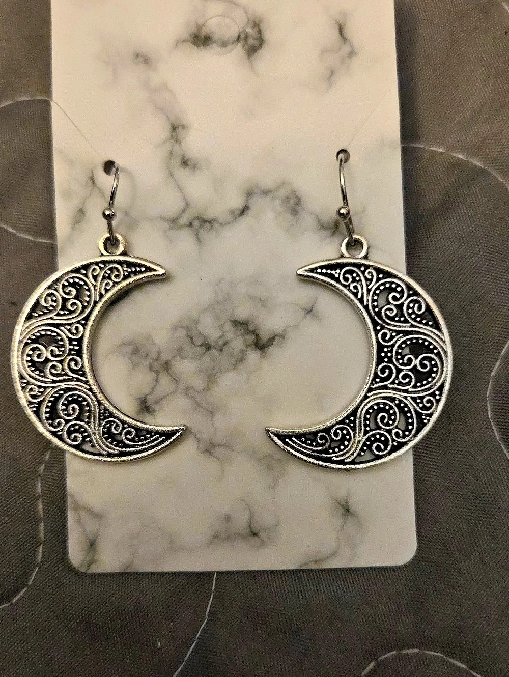 Filigree Crescent Moon Earrings in Silver